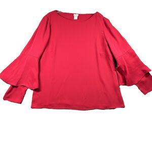 Chico's Women Blouse Top Bell Sleeve Scoop Neck Red Size 2 12/14 Large M176